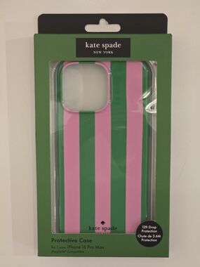 NWT kate spade New York iPhone 16 Pro Max Pink & Green Striped Phone Case